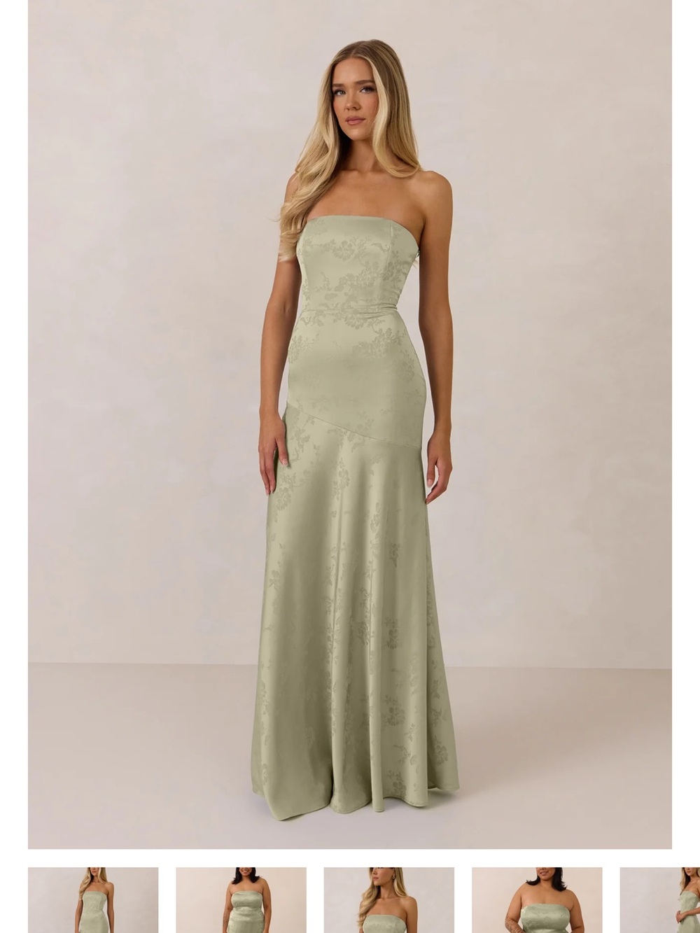 Park & Fifth Delaney Strapless Satin Dress in Sage Green Jaquard XXS